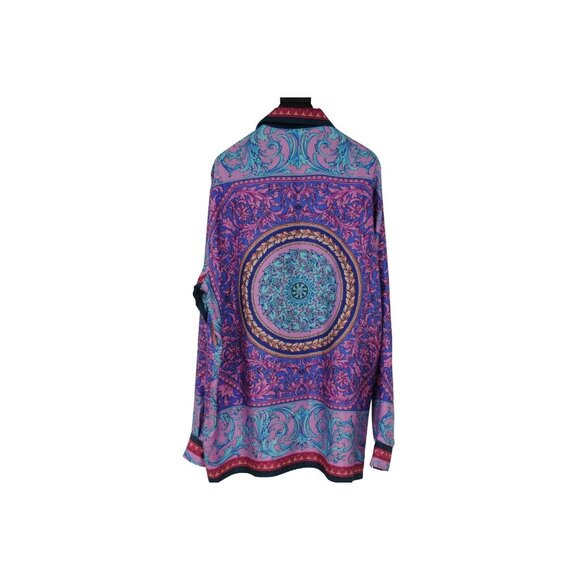 Versace Mens Floral Silk Button Down Shir 41 / 16 Purple Pink Blue Green Paisley - Picture 2 of 12